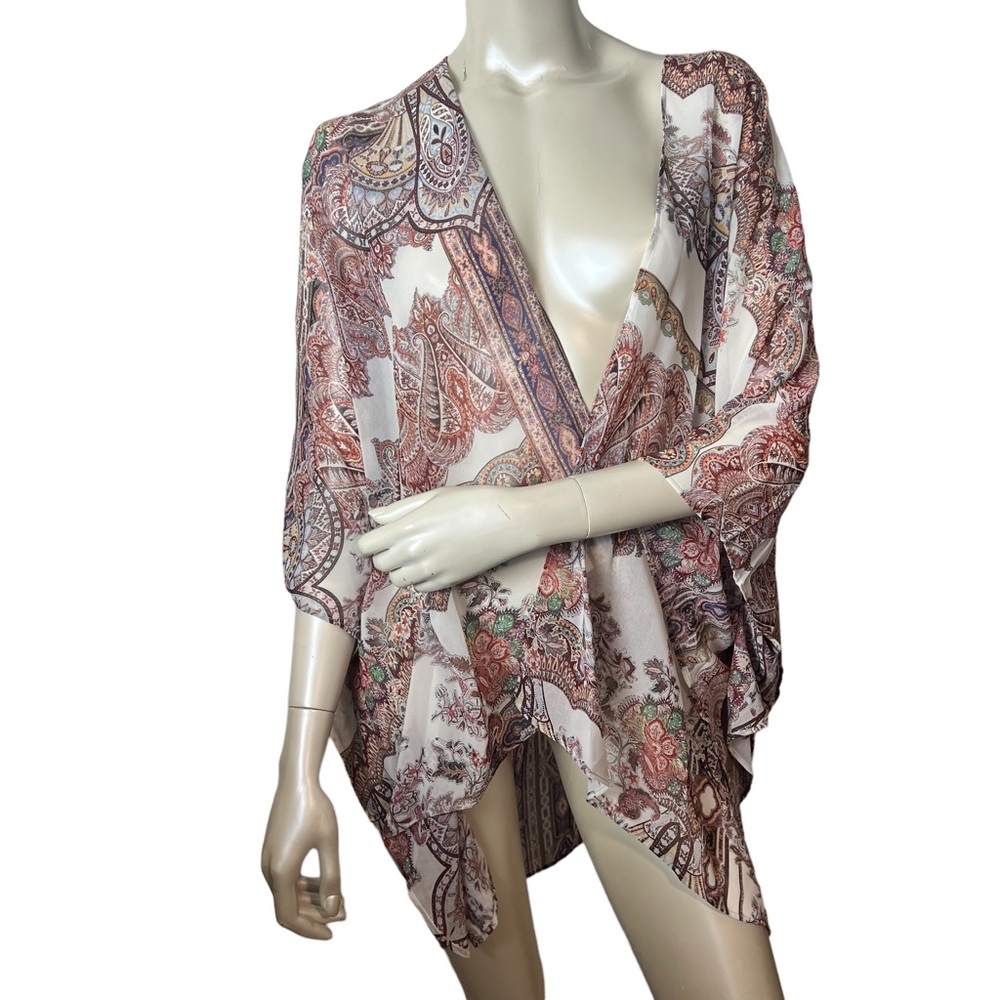 Karen Kane Paisley print  warm colors Open  Front Jacket Cardigan NWT